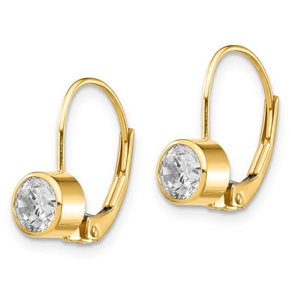 14k Yellow Gold 5mm Cubic Zirconia Leverback Earrings