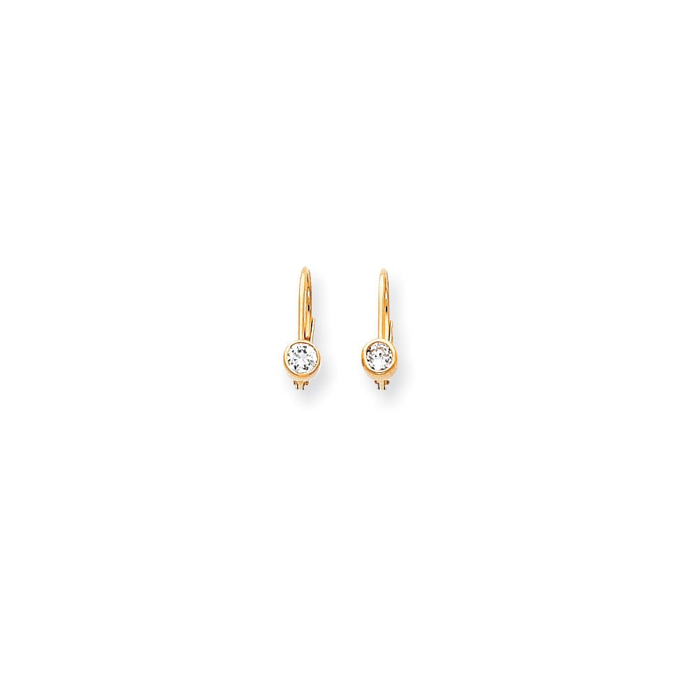 14k Yellow Gold 3.75mm Cubic Zirconia leverback Earrings