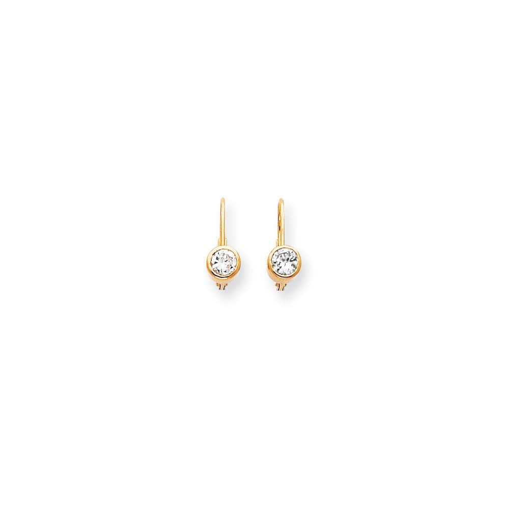 14k Yellow Gold 4.5mm Cubic Zirconia leverback Earrings