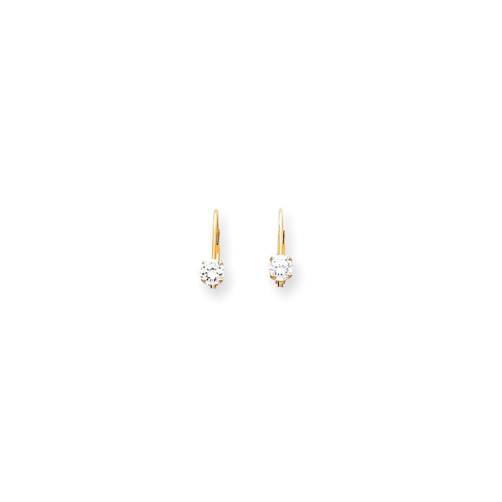 14k Yellow Gold 4mm Cubic Zirconia Leverback Earrings