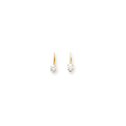 14k Yellow Gold 4mm Cubic Zirconia Leverback Earrings
