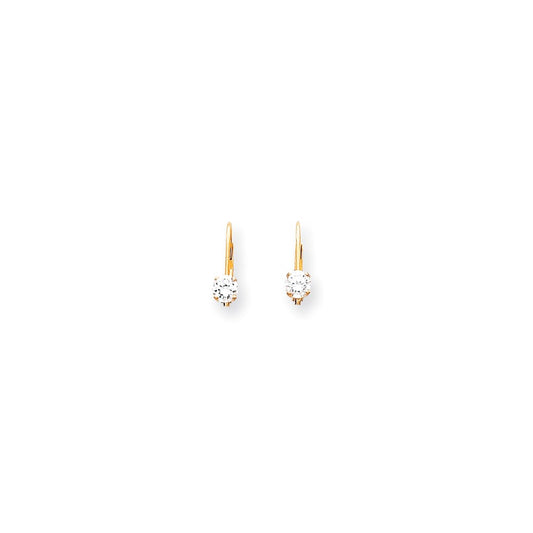 14k Yellow Gold 4mm Cubic Zirconia Leverback Earrings