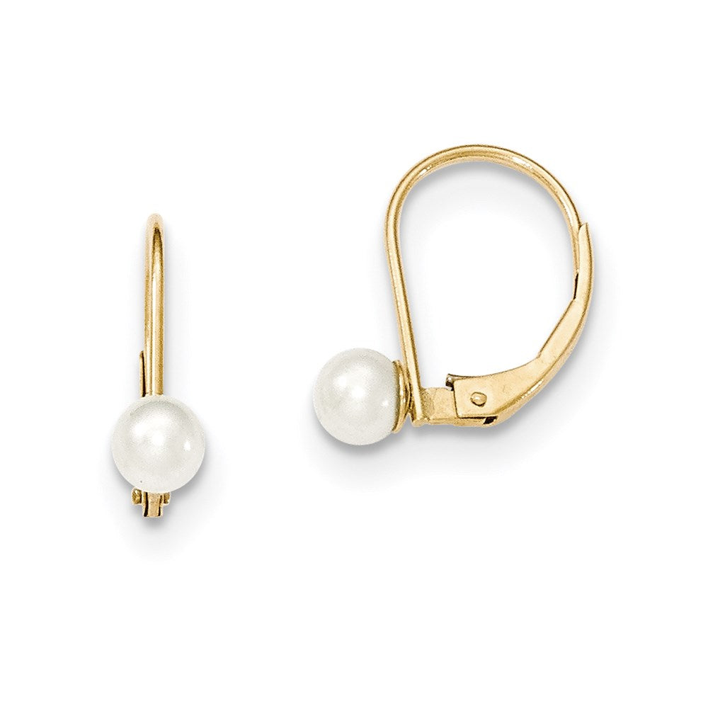 14k Yellow Gold 4.5mm FW Cultured Pearl Leverback Earrings