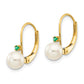 14k Yellow Gold 5-5.5mm White Round FW Cultured Pearl Emerald Leverback Earrings