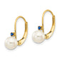 14k Yellow Gold 5-5.5mm White Round FW Cultured Pearl Sapphire Leverback Earrings