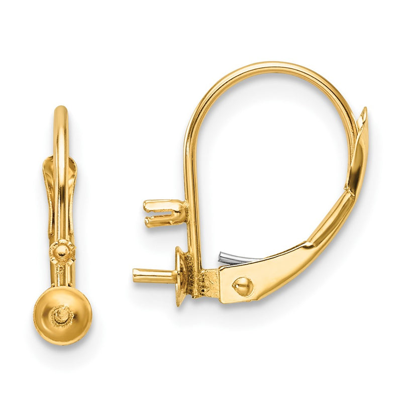 14k Yellow Gold 5mm FW Cultured Pearl AAA Real Diamond Leverback Earring