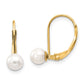 14k Yellow Gold 5-6mm White Round Freshwater Cultured Pearl Leverback Earrings
