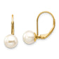 14k Yellow Gold 7-8mm White Round Freshwater Cultured Pearl Leverback Earrings