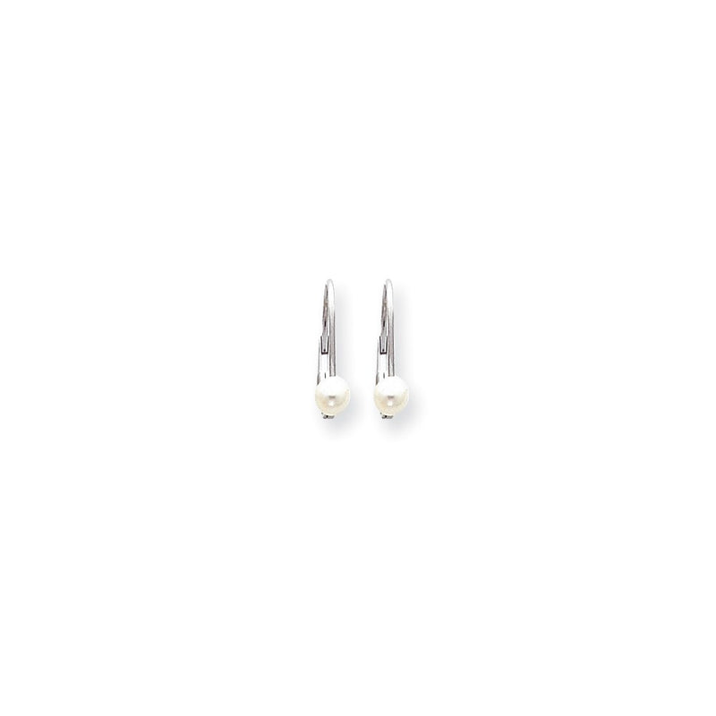 14k White Gold 4.5mm FW Cultured Pearl Leverback Earrings