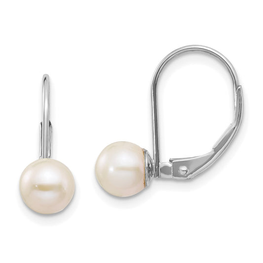 14k White Gold 6-7mm Round Freshwater Cultured Pearl Leverback Earrings