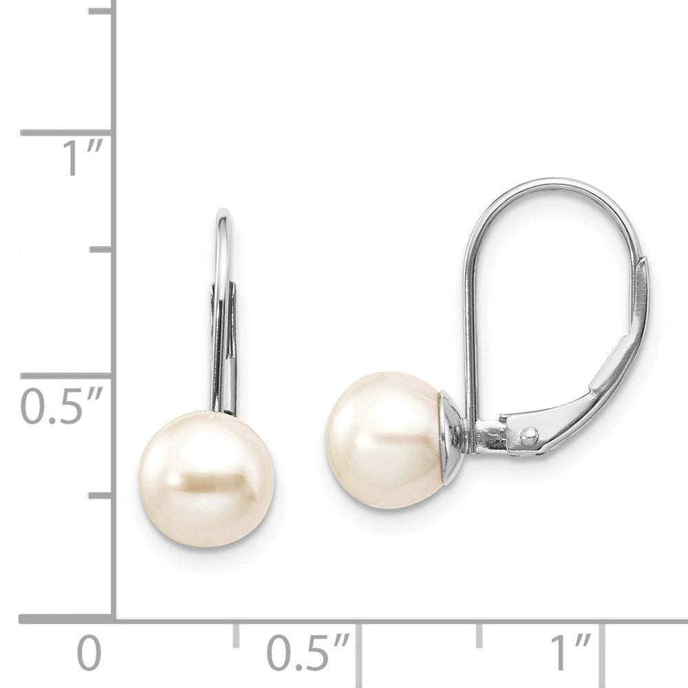 14k White Gold 7-8mm Round Freshwater Cultured Pearl Leverback Earrings