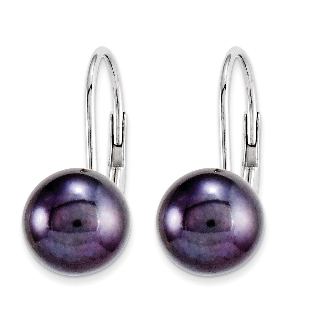 14k Yellow Gold Black FW Cultured Pearl leverback Earringss