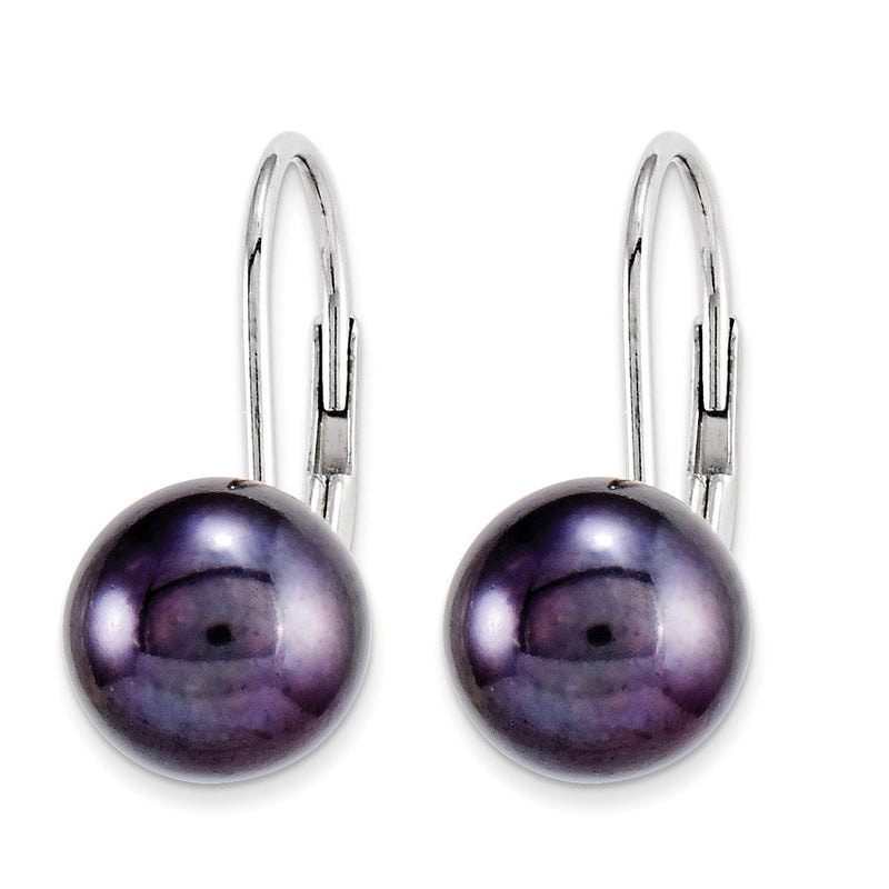 14k Yellow Gold Black FW Cultured Pearl leverback Earringss