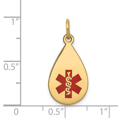 14k Yellow Gold Red Enamel Medical Jewelry Pendant