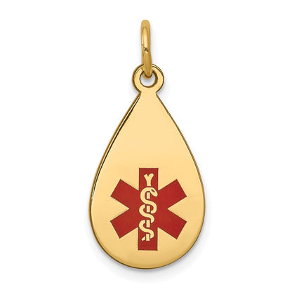 14k Yellow Gold Red Enamel Medical Jewelry Pendant