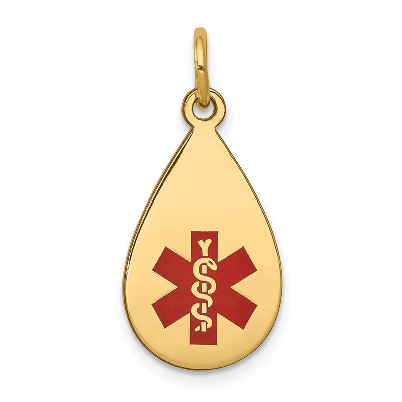 14k Yellow Gold Red Enamel Medical Jewelry Pendant