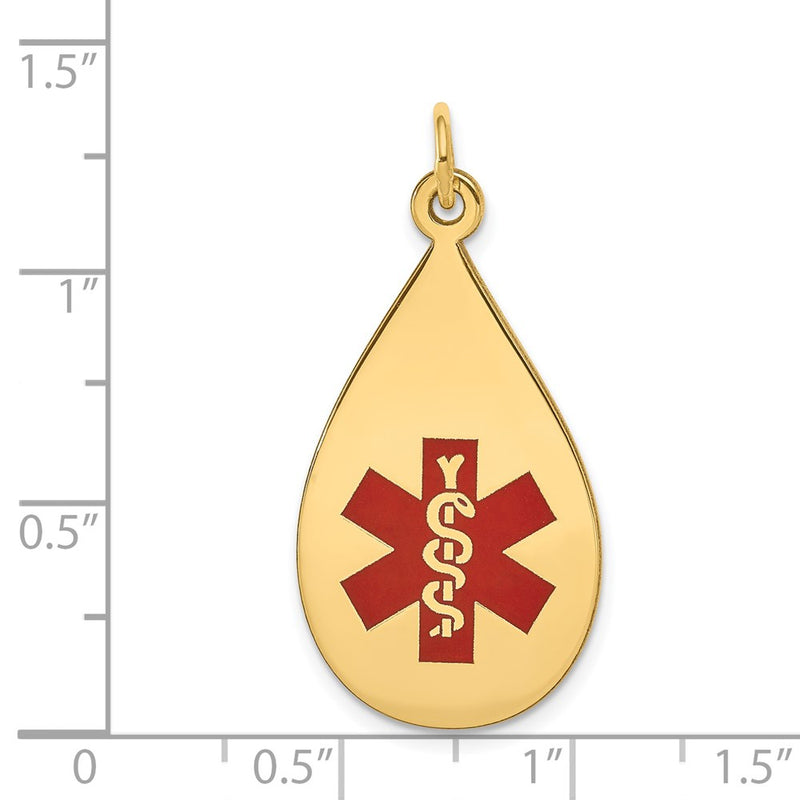 14k Yellow Gold Red Enamel Medical Jewelry Pendant