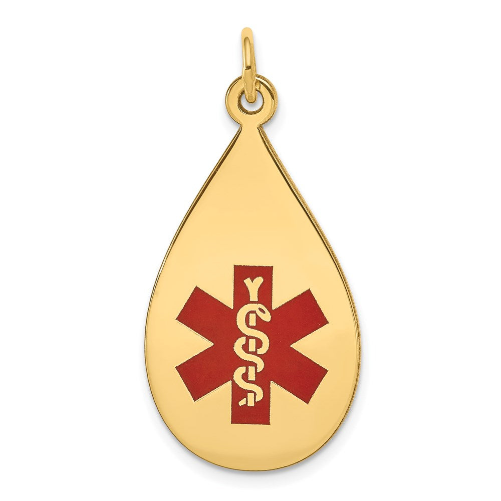 14k Yellow Gold Red Enamel Medical Jewelry Pendant