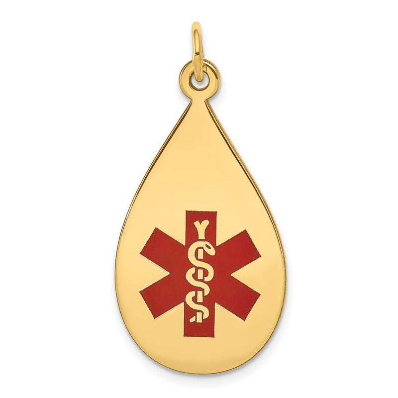 14k Yellow Gold Red Enamel Medical Jewelry Pendant