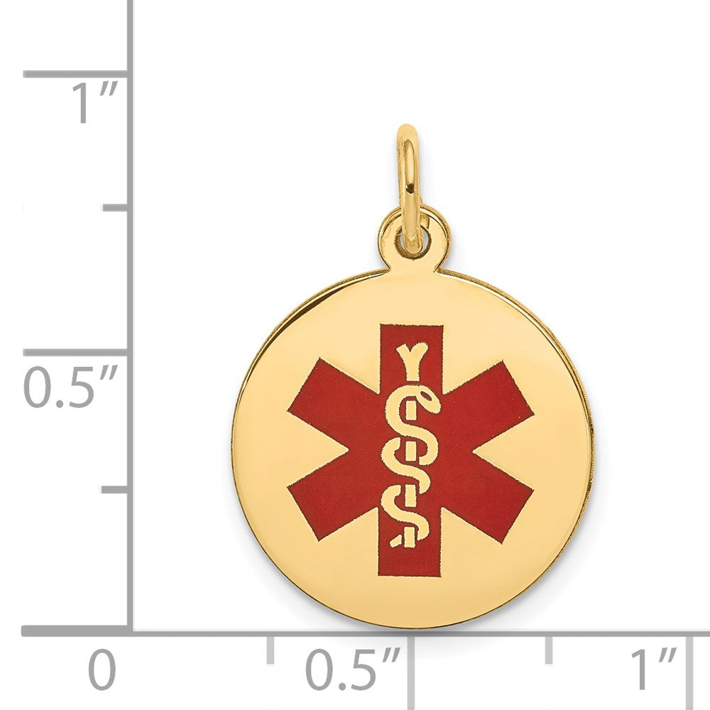 14k Yellow Gold Red Enamel Medical Jewelry Pendant