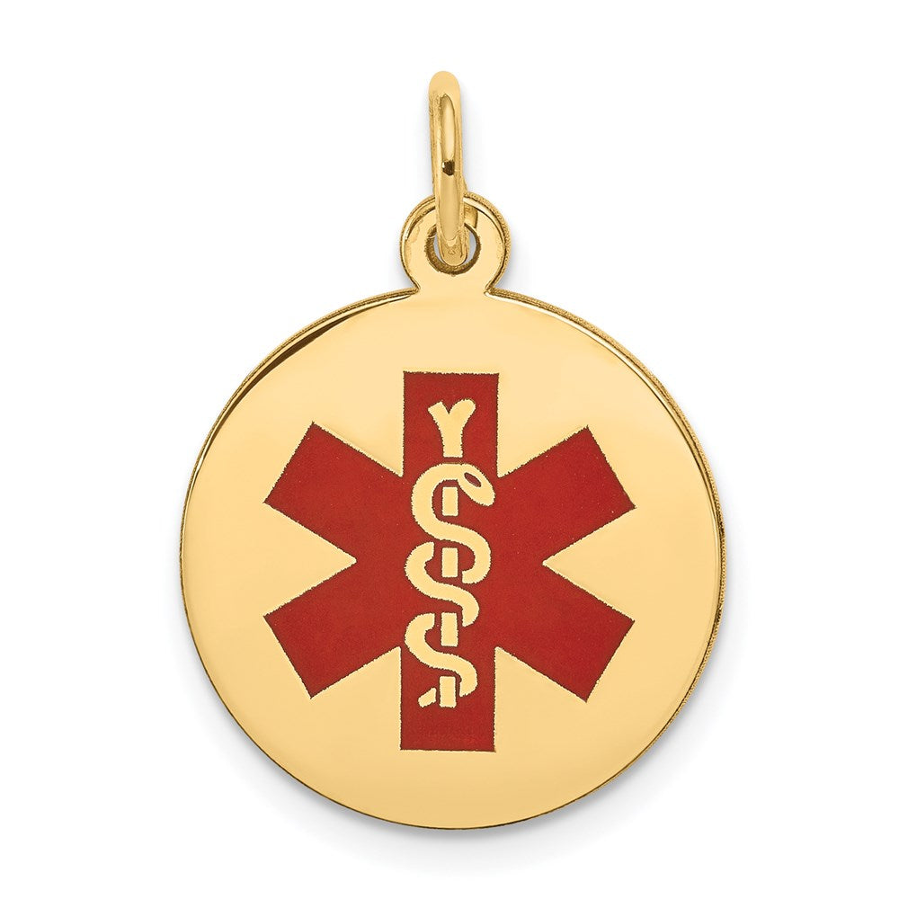 14k Yellow Gold Red Enamel Medical Jewelry Pendant