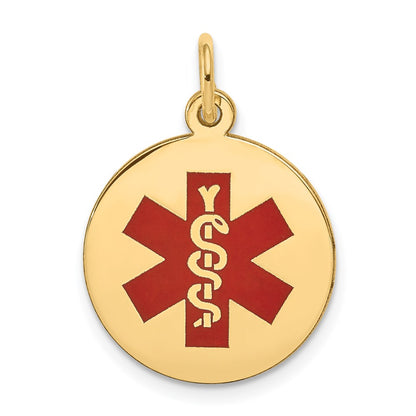 14k Yellow Gold Red Enamel Medical Jewelry Pendant