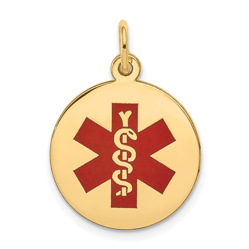 14k Yellow Gold Red Enamel Medical Jewelry Pendant