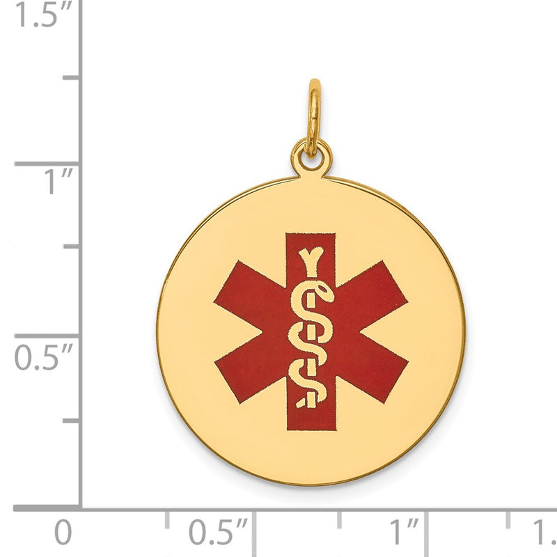 14k Yellow Gold Red Enamel Medical Jewelry Pendant