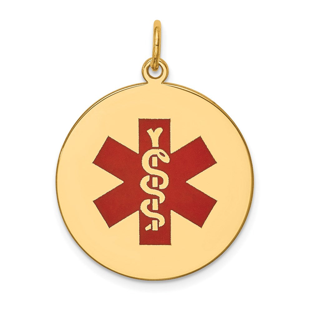 14k Yellow Gold Red Enamel Medical Jewelry Pendant