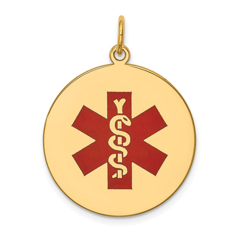 14k Yellow Gold Red Enamel Medical Jewelry Pendant