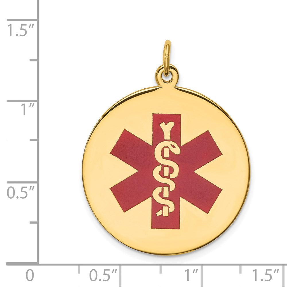 14k Yellow Gold Red Enamel Medical Jewelry Pendant