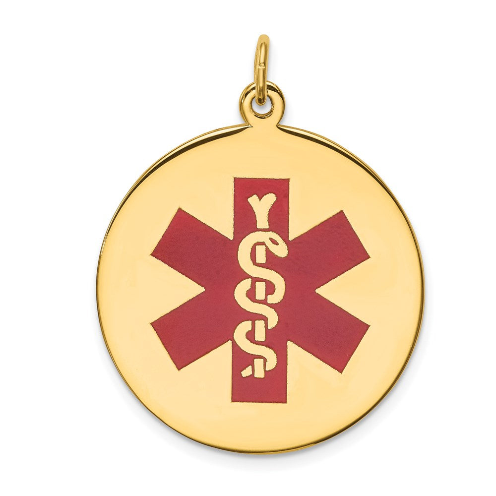 14k Yellow Gold Red Enamel Medical Jewelry Pendant