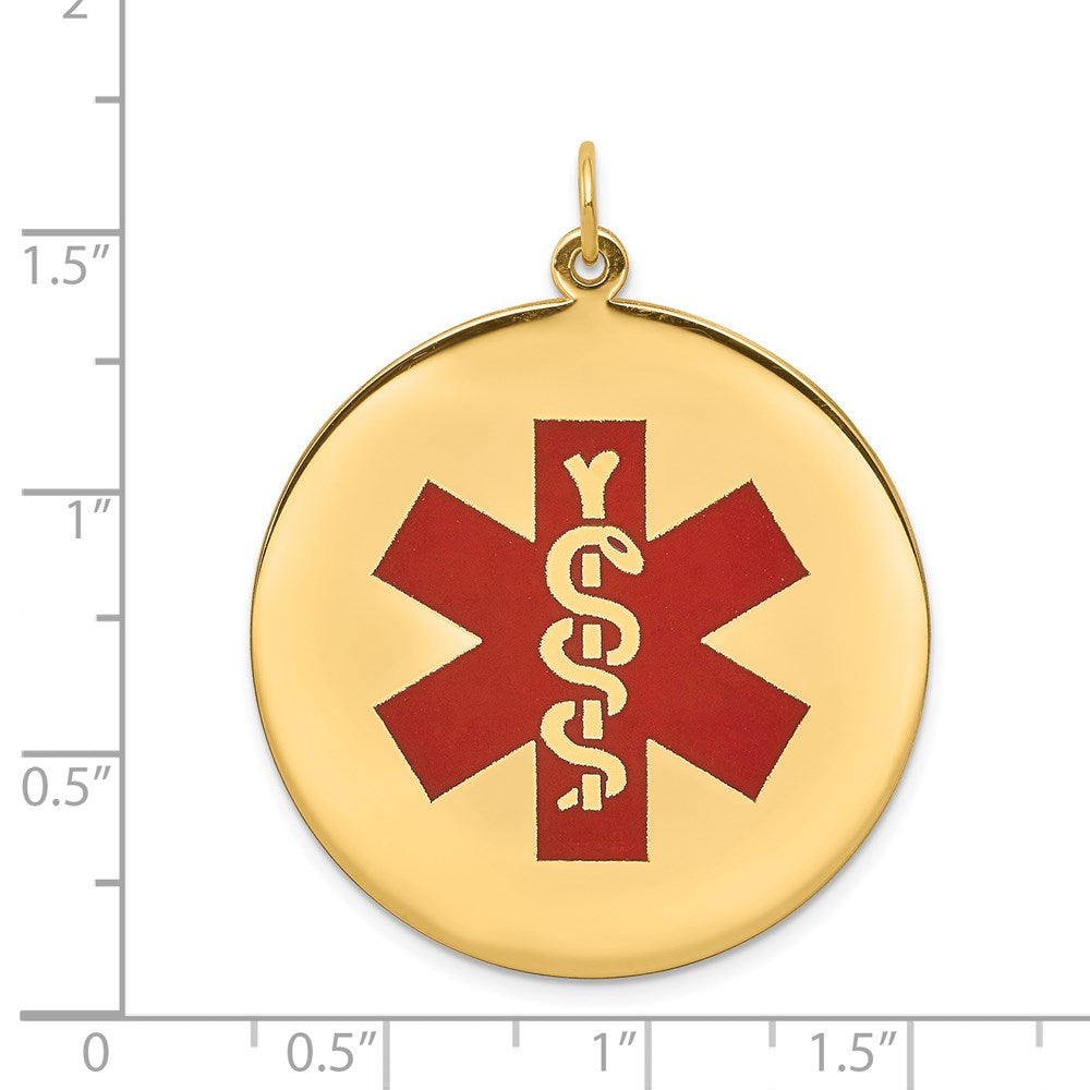 14k Yellow Gold Red Enamel Medical Jewelry Pendant