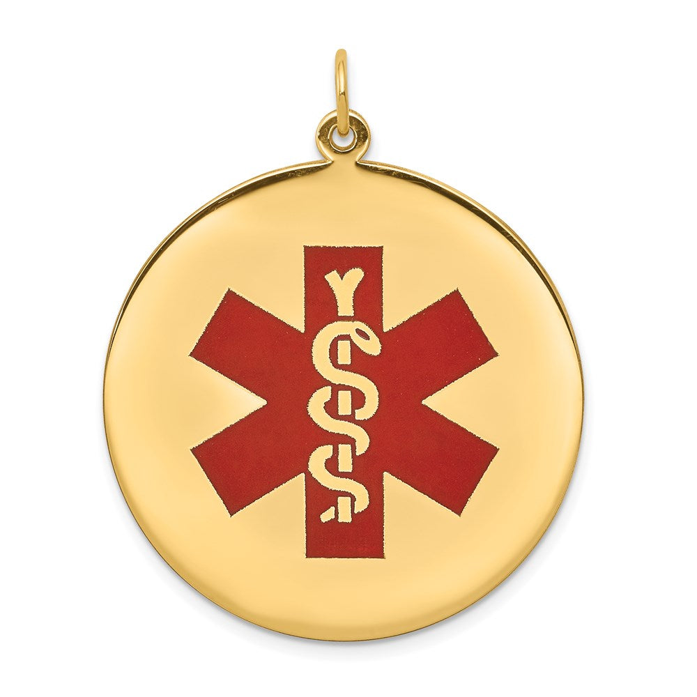 14k Yellow Gold Red Enamel Medical Jewelry Pendant