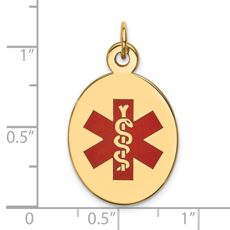 14k Yellow Gold Red Enamel Medical Jewelry Pendant