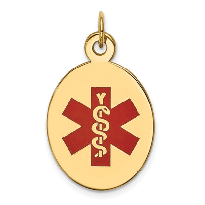 14k Yellow Gold Red Enamel Medical Jewelry Pendant