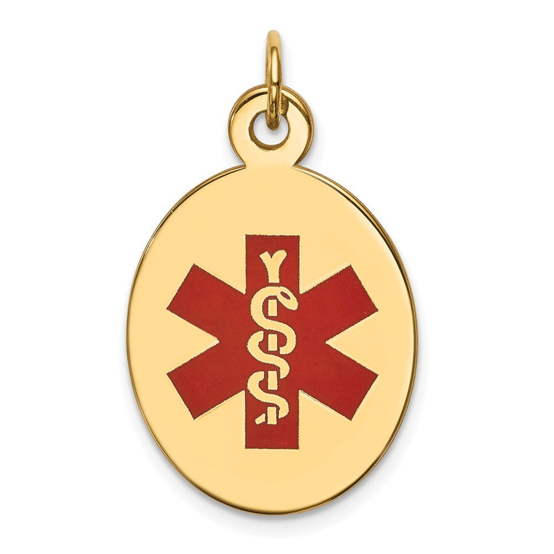 14k Yellow Gold Red Enamel Medical Jewelry Pendant