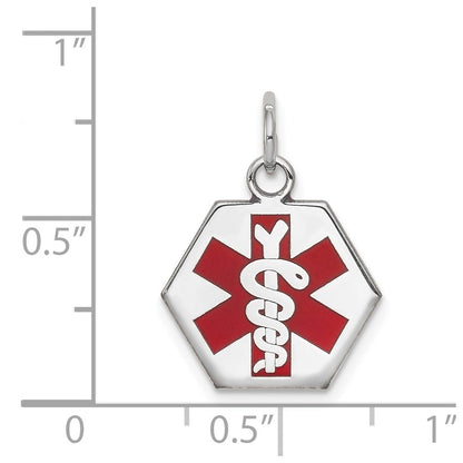 14k White Gold Red Enamel Medical Jewelry Pendant