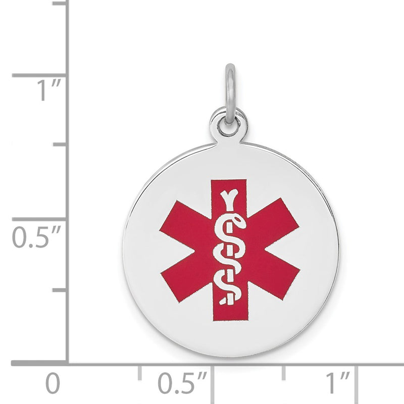 14k White Gold Red Enamel Medical Jewelry Pendant