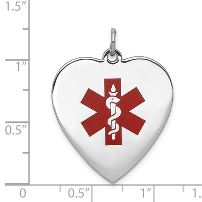 14k White Gold WG Heart-Shaped Enameled Medical Jewelry Pendant