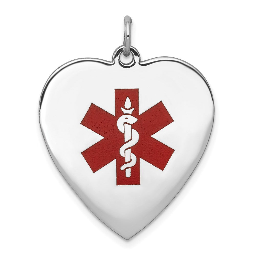 14k White Gold WG Heart-Shaped Enameled Medical Jewelry Pendant