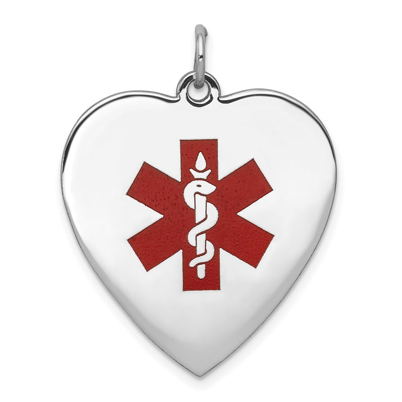 14k White Gold WG Heart-Shaped Enameled Medical Jewelry Pendant