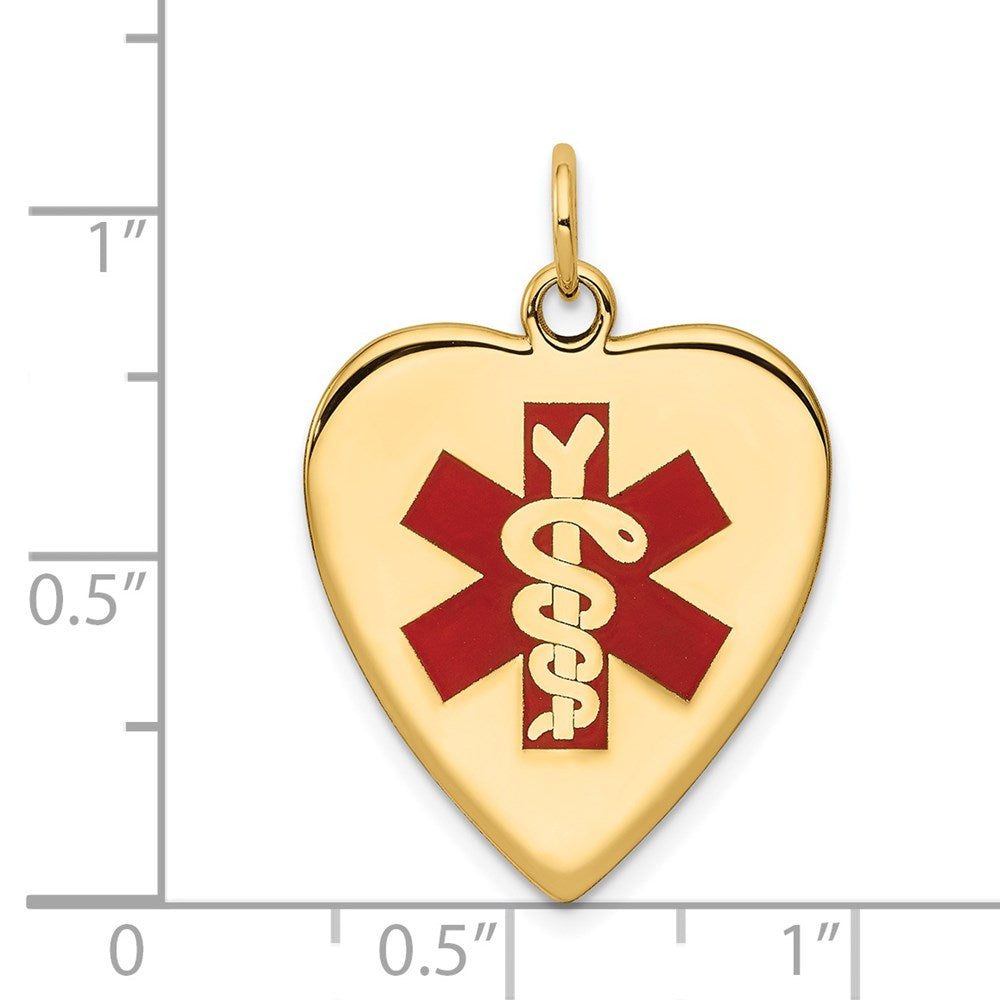 14k Yellow Gold Heart-Shaped Enameled Medical Jewelry Pendant