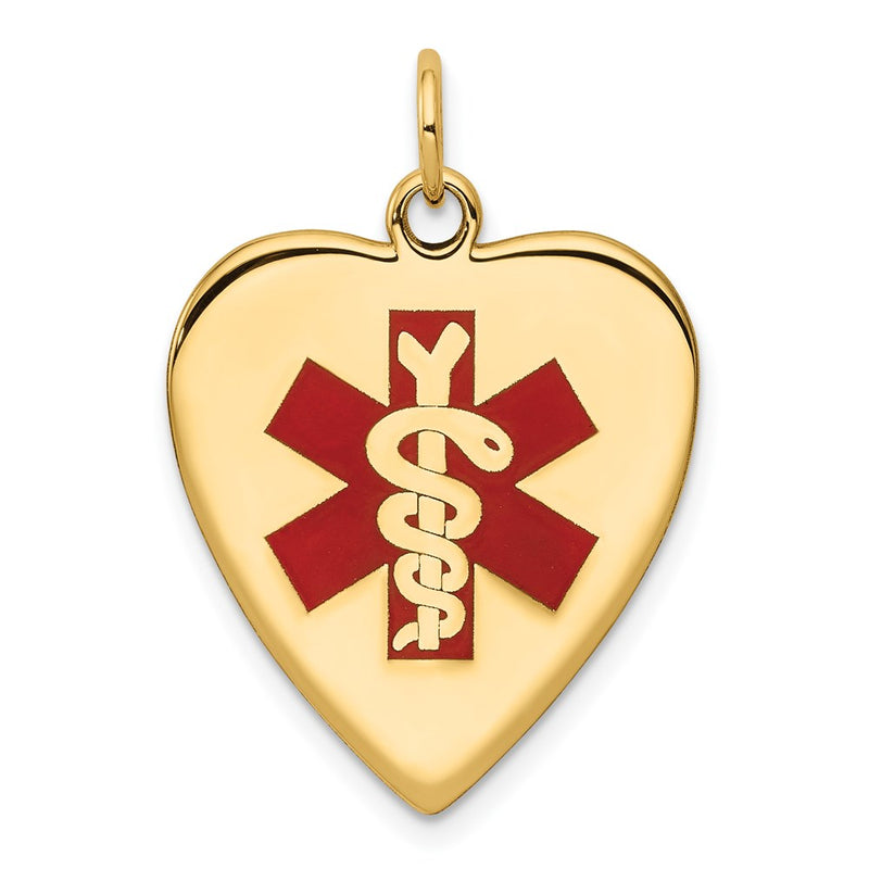 14k Yellow Gold Heart-Shaped Enameled Medical Jewelry Pendant