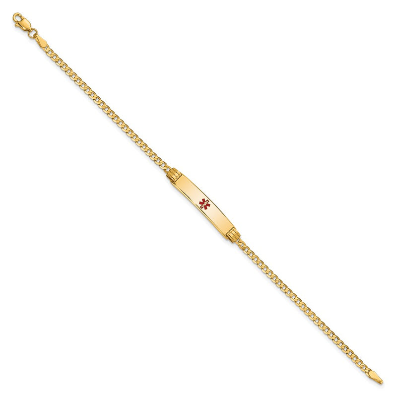 Solid 14K Yellow Gold Medical Red Enamel Curb Link ID Bracelet