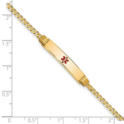 Solid 14K Yellow Gold Medical Red Enamel Curb Link ID Bracelet