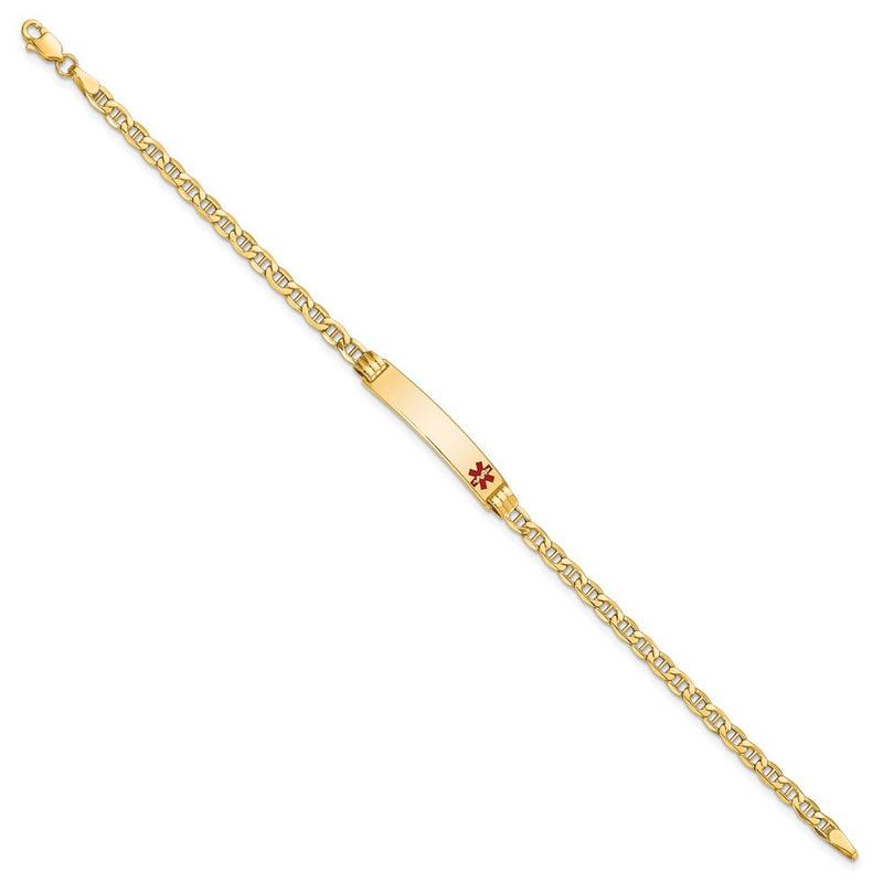 14K Semi-Solid Medical Red Enamel Anchor Link ID Bracelet