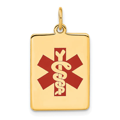 14k Yellow Gold Red Enamel Medical Jewelry Pendant