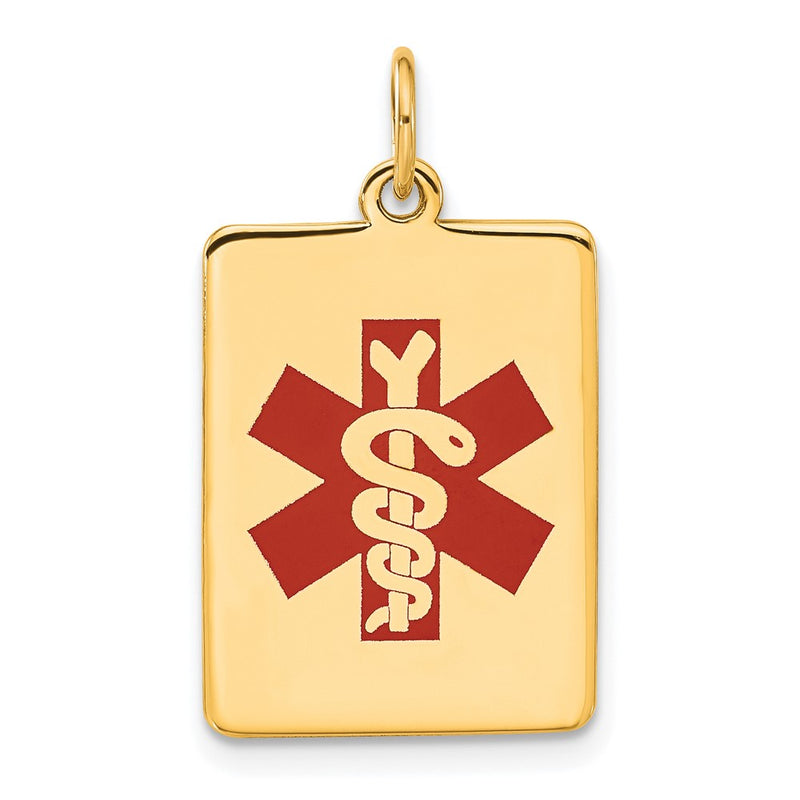 14k Yellow Gold Red Enamel Medical Jewelry Pendant