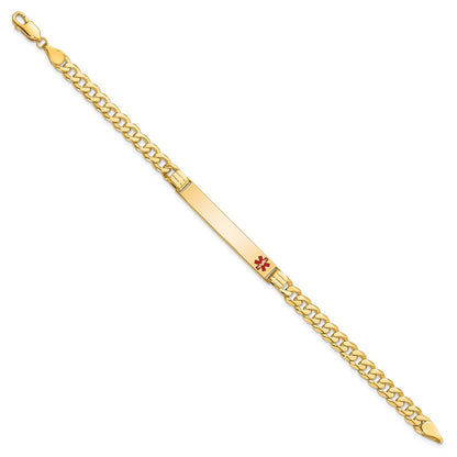 Solid 14K Yellow Gold Medical Red Enamel Curb Link ID Bracelet